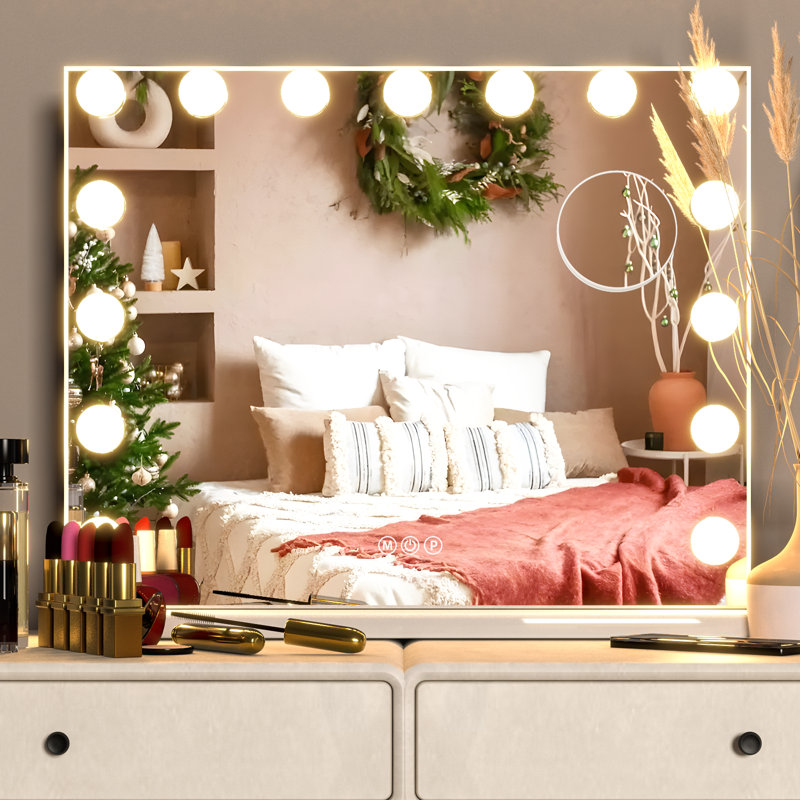 Latitude Run Vanity Mirror with Lights Hollywood Makeup Mirror with 15 LED Bulbs 3 Color Modes for Bedroom Reviews Wayfair